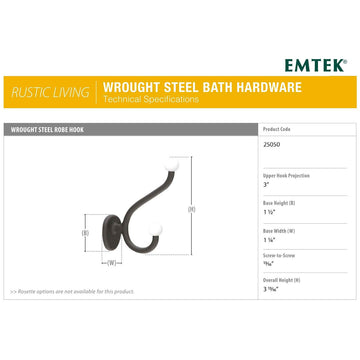 Emtek 25050 Wrought Steel Robe Hook